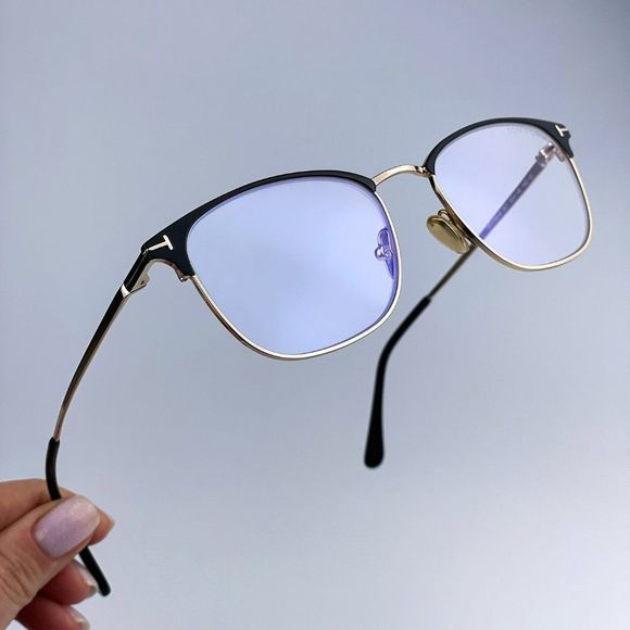 Tom Ford FT5750-B 001 Eyeglasses Black Gold Blue Block Square Unisex - Picture 9 of 12